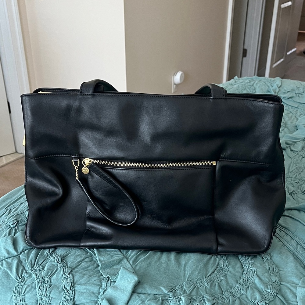 HOBO Black Leather Bag with Gold Accents